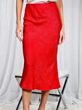 Vine & Love Metallic Red Midi Skirt NWT
